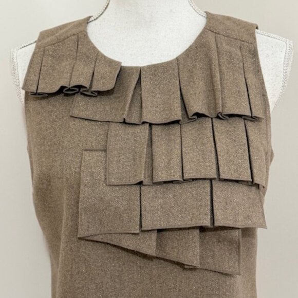 Banana Republic Tan & Gold Box Pleat Wool Blend Sleeveless Top Size S - Picture 3 of 6